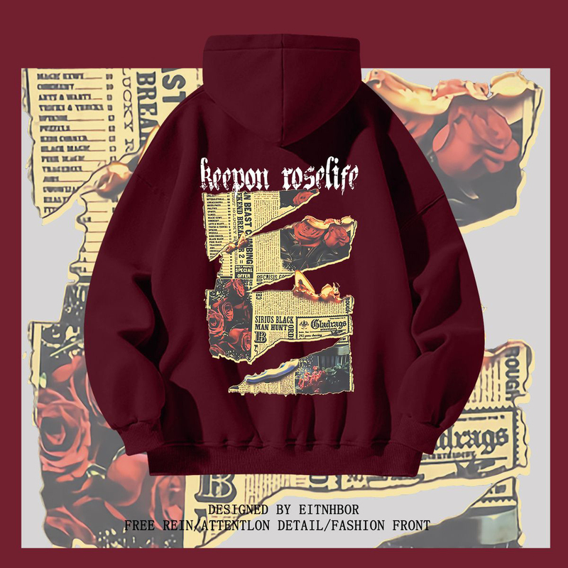 Silver Fox Velvet Autumn and Winter American Retro Niche Hooded Sweatshirt Couple Style ins Trendy High Street Loose Top for Men