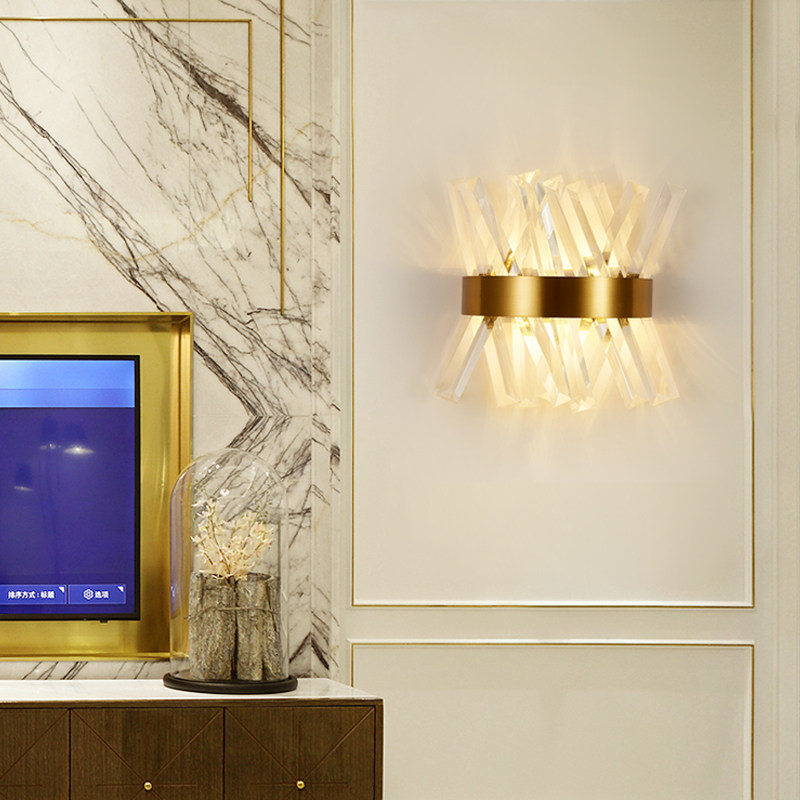 Post-modern luxury crystal wall lamp living room background wall creative staircase lamp charging wiring-free bedroom bedside lamp