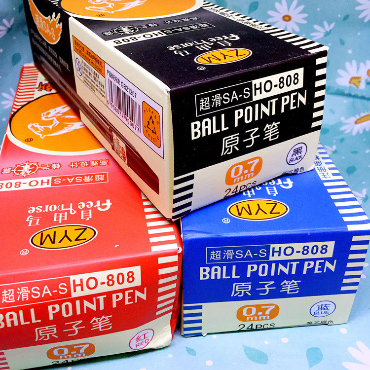 Ballpoint pen atomic head 24 per box Shunslide resistant Write continuous water Black blue red quality assurance Core Lianhood