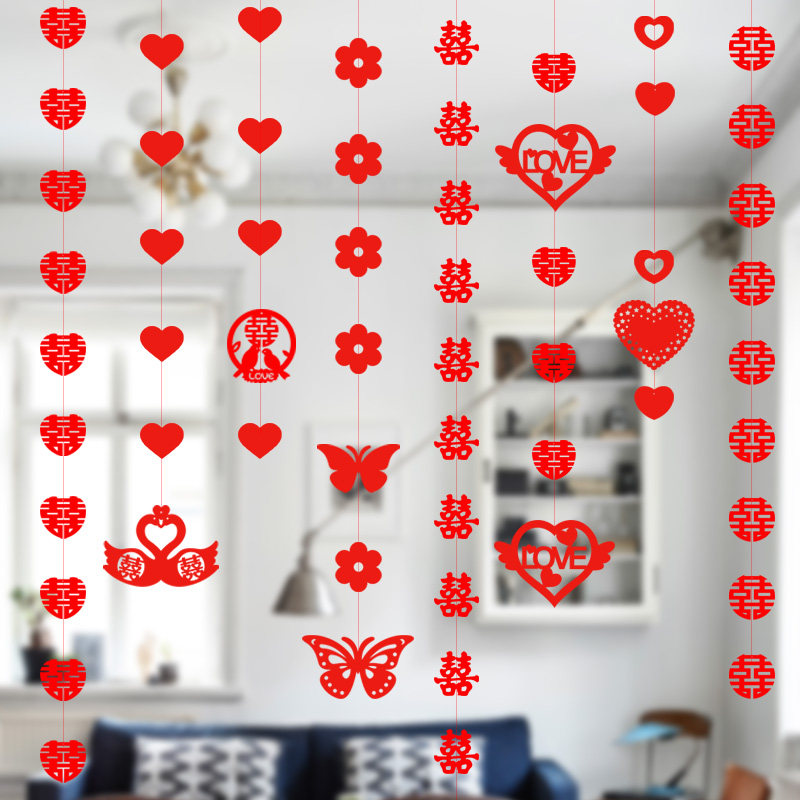 Happy word hanging decoration pull flower creative wedding decoration wedding room window door curtain living room partition wedding wedding strip arrangement pendant