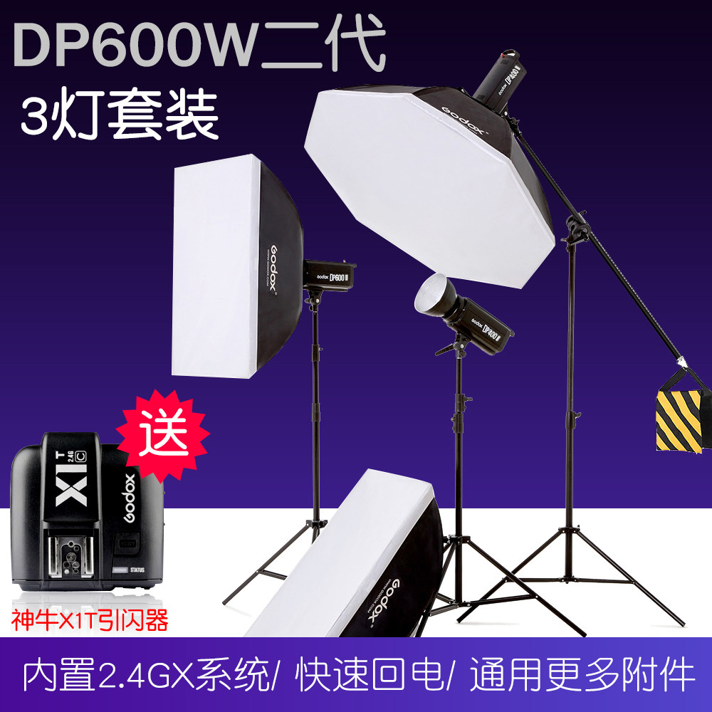 Shen Niu DP600W second generation studio flash photography light Three-light ceiling lamp holder set Furniture photography equipment