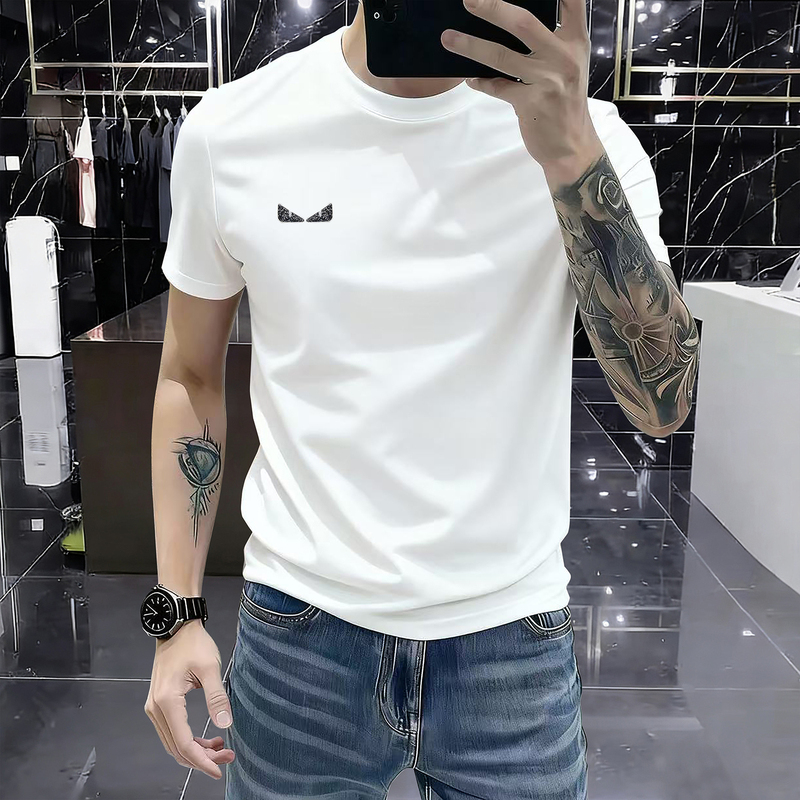 2026 New Model Liquid Ammonia Mercerized Cotton Rhinestone Round Neck Short-Sleeve T-Shirt for Men, Summer Breathable Comfortable Casual Trendy Tee