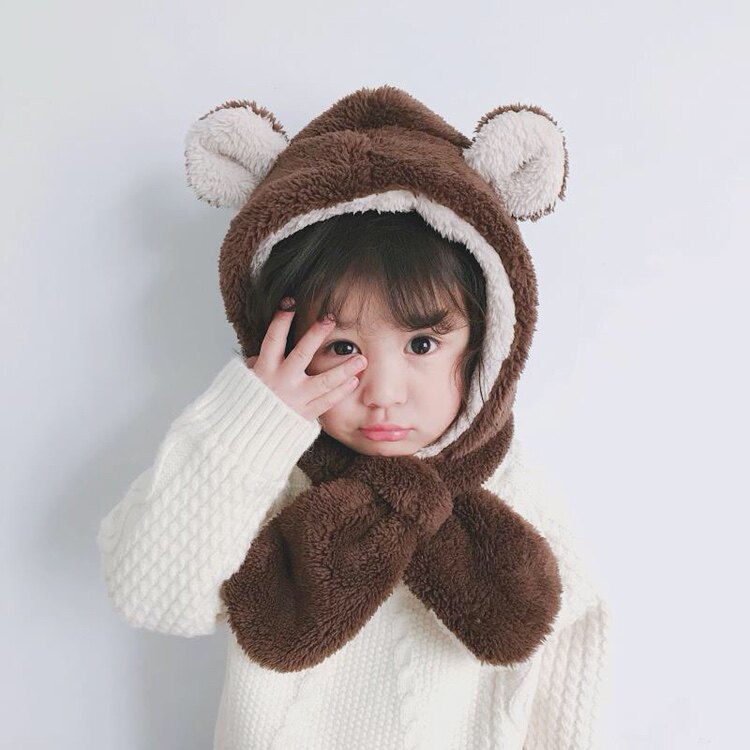 Children's hat baby girl ear protector hat girl boy bib neck autumn and winter infant scarf all in one cute and cute
