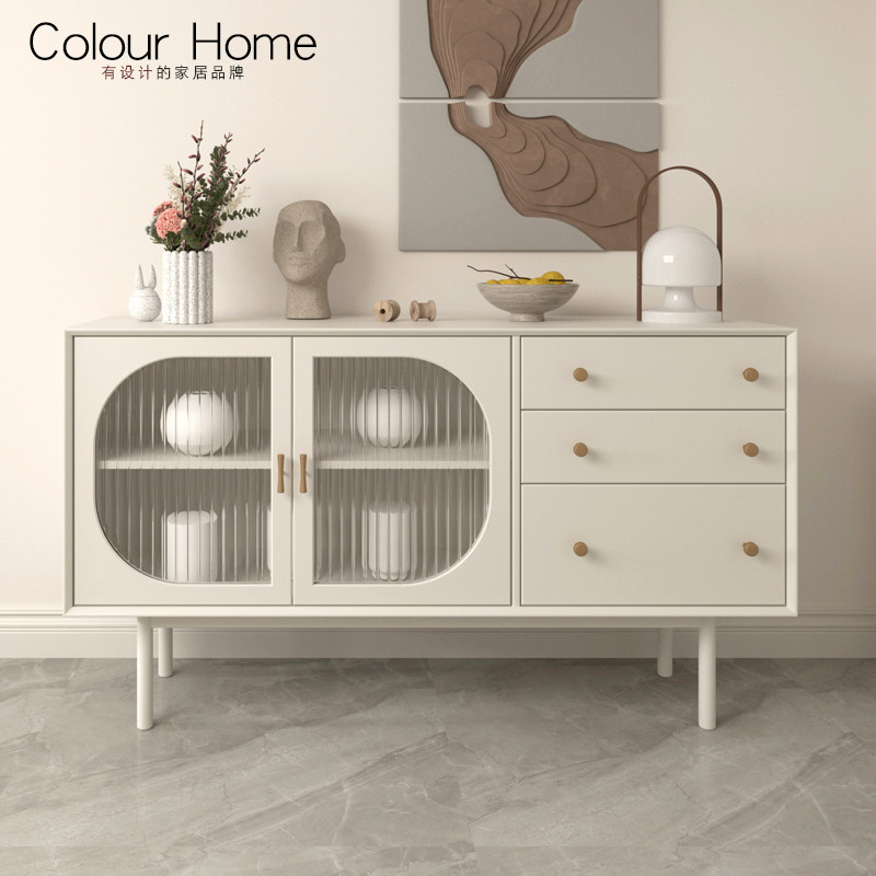 Modern French style Changhong glass dining cabinet simplified about small family type cream white Xuanguan cabinet living room vines woven solid wood shoes cabinet