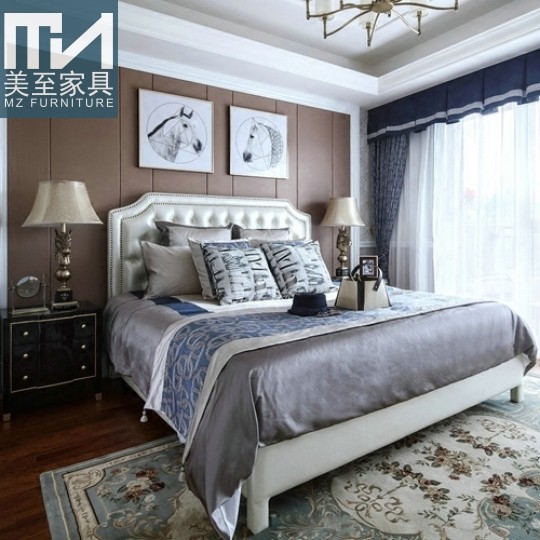 Neoclassical solid wood bed modern leather bed 1 8 meters double bed leather bed simple European style wedding bed leather art bed soft bed