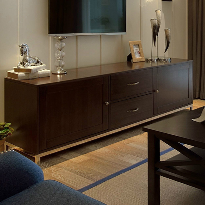 Simple TV cabinet solid wood postmodern light luxury living room floor cabinet bedroom storage cabinet small apartment stainless steel storage cabinet