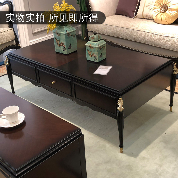 Light luxury neo-classical solid wood coffee table TV cabinet combination American-style living room drawer storage tea table European-style carved coffee table