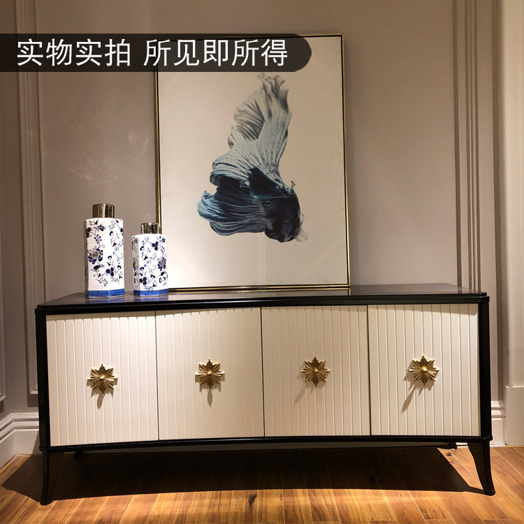 Neoclassical solid wood TV cabinet light luxury American beech wood TV cabinet living room four door storage cabinet fashion simple floor cabinet