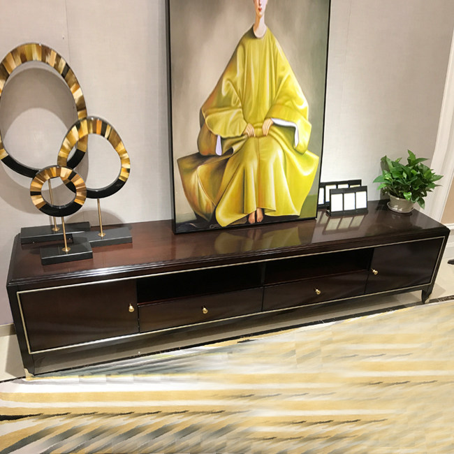 New Chinese solid wood TV cabinet American light luxury floor cabinet living room simple TV cabinet European storage cabinet multi-function cabinet