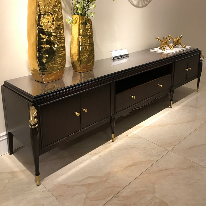 Neoclassical Collection Cabinet Eurostyle Living Room Tea Table TV Cabinet Combination Light Lavish American Solid Wood TV Cabinet Containing Ground Cabinet