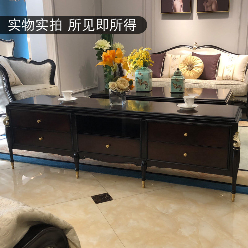 American Light Luxury Wood TV Cabinet Lightroom Audiovisual Cabinet French Locker Combined Furniture