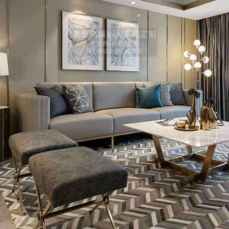 Postmodern light extravagant leather sofa port style living-room stainless steel trio sofa tea table combined-like furniture customised