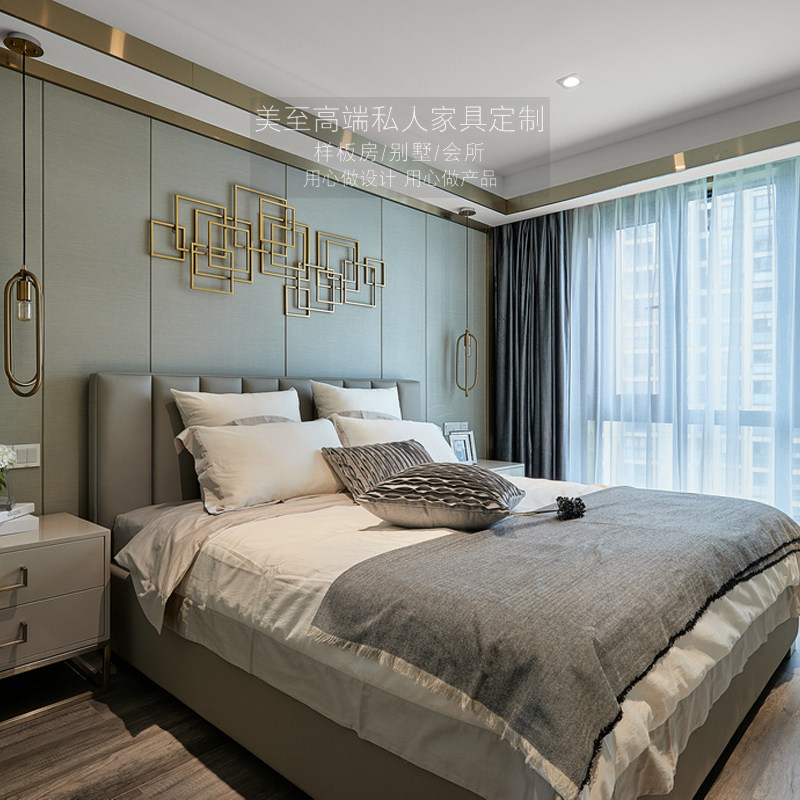 Simple modern solid wood double bed light luxury Hong Kong style cowhide bed bedroom marriage bed 1 8 meters big bed model room furniture