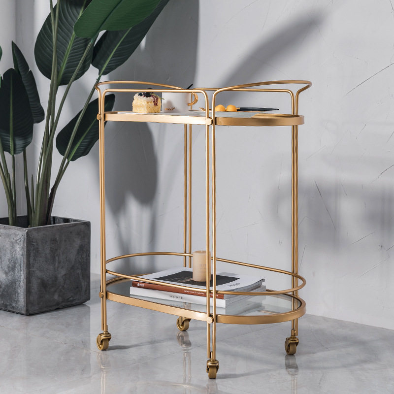 Nordic Sweet Shop Cafe Outdoor Table Golden Dining Car Milk Tea Shop Western Restaurant Hand Push Tea Table Hotel Move