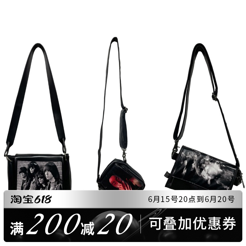 (TZ killer) 21AW dark black rock portrait fabric printed bag men and women single shoulder 100 hitched satchel