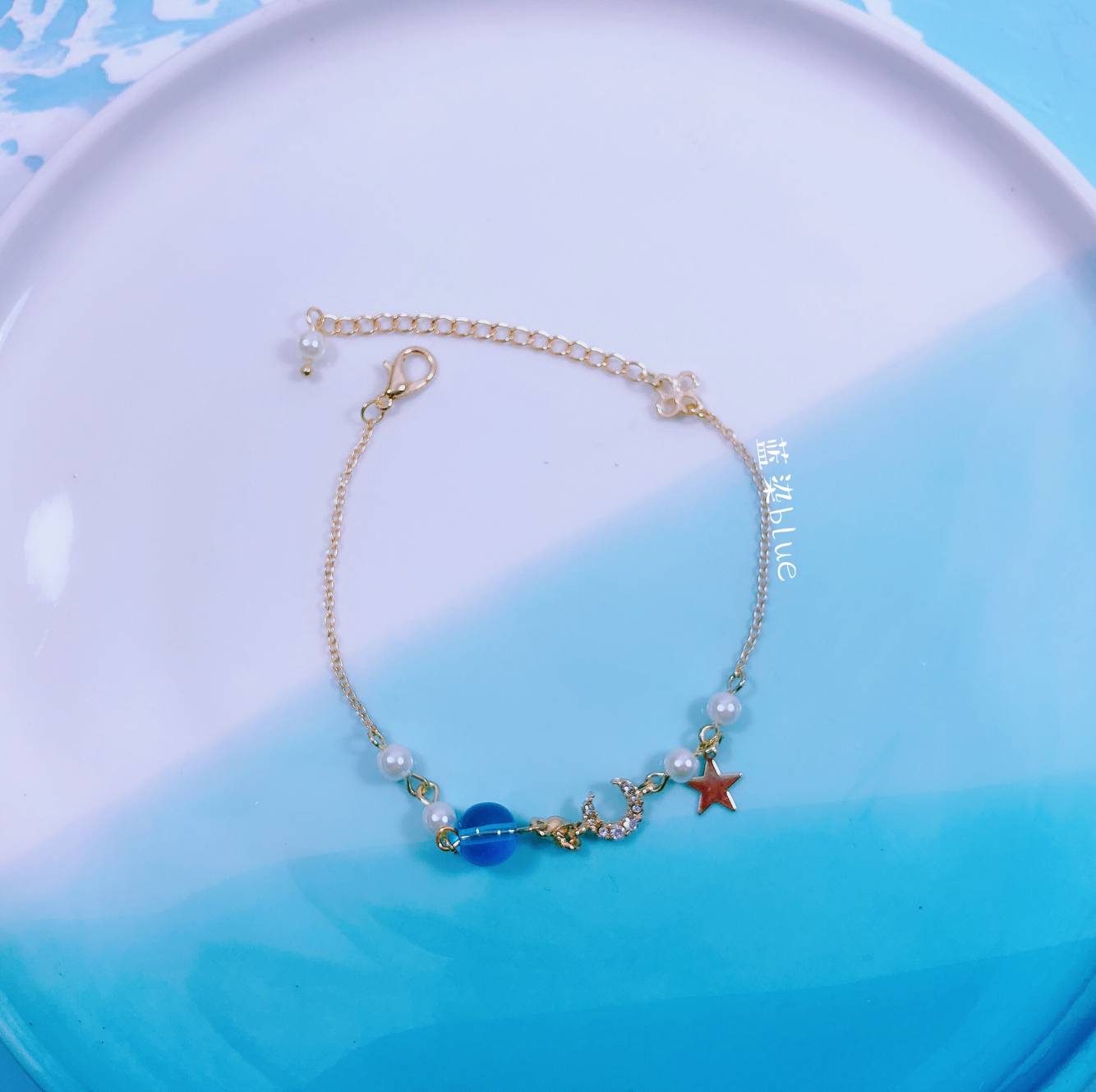 Màu xanh nhuộm sao tự chế mặt trăng xanh vòng tay cánh hành tinh vòng tay cô gái hoang dã trang sức trái tim - Vòng đeo tay Clasp vòng tay kim cương