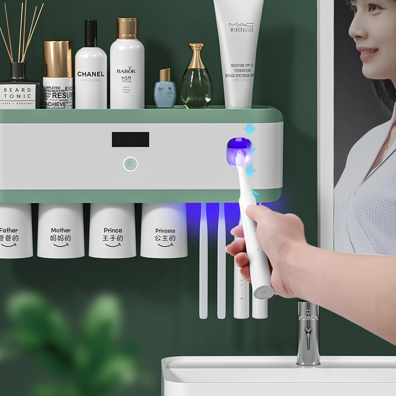Electric toothbrush holder free of punch sterilizer Intelligent washroom wall-mounted mouthwatering cup Tooth Cup Rack-Taobao