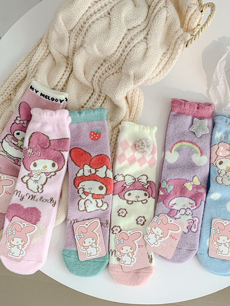 Six-Fingered Mouse Children's Socks for Autumn and Winter, Warm Coral Fleece Socks for Kids and Students, Extra Thick and Long Tube Parent-Child Socks