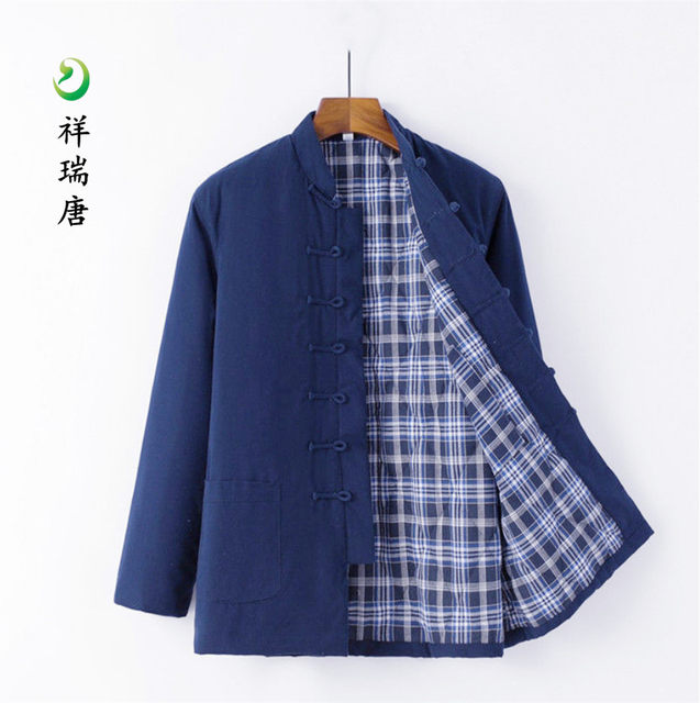 Auspicious Tang winter-style Chinese pure cotton old coarse fabric Tang suit cotton jacket ຜູ້ຊາຍໄວກາງຄົນແລະຜູ້ສູງອາຍຸອົບອຸ່ນເຄື່ອງນຸ່ງຫົ່ມຝ້າຍເຄື່ອງນຸ່ງຫົ່ມຝ້າຍແລະ jackets ຝ້າຍ