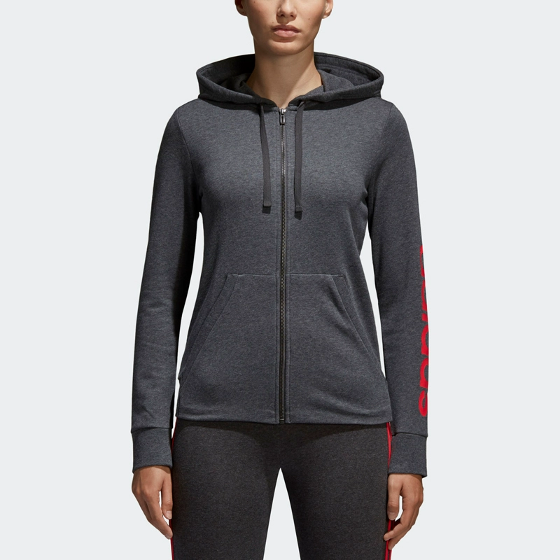 Áo khoác nữ Adidas Adidas Ess Lin FZ Áo khoác thể thao Hoody Áo khoác có mũ trùm đầu thường - Áo khoác thể thao / áo khoác