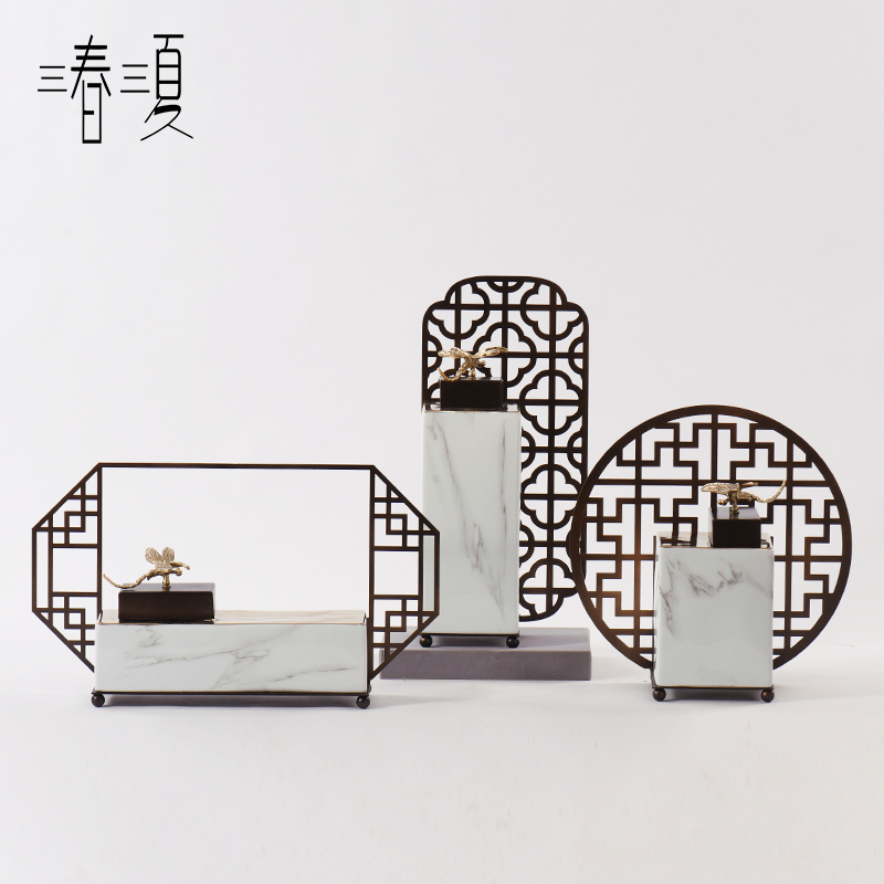 New Chinese Zen Serie metal ceramic jar Xuan Guan Guan Swing Piece Ancient Wind Xuanguan Table Book Room High-end Sample Room Soft Adornment