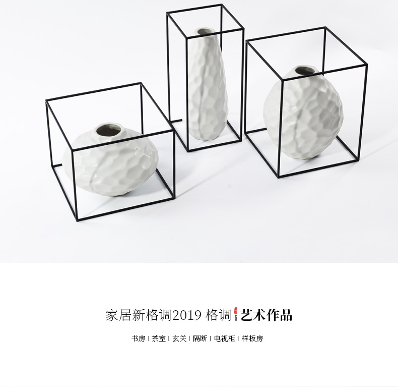 Postmodern new Chinese style is irregular ceramic vase geometry furnishing articles combination between example decorate the sitting room art flower arranging