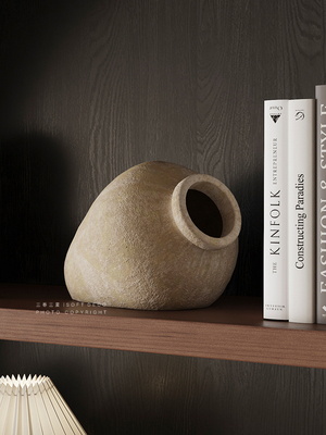 中古风侘寂复古原木软装创意高档小众民宿酒店客厅酒柜装饰品摆件