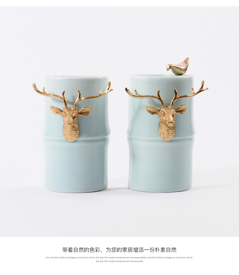 New Chinese style light key-2 luxury furnishing articles office bookcase soft adornment ceramics study on brass deer head bird book file