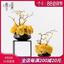 New Chinese yellow soft decoration bonsai entrance Bogu rack wall cabinet Sales office negotiation table restaurant floral decoration