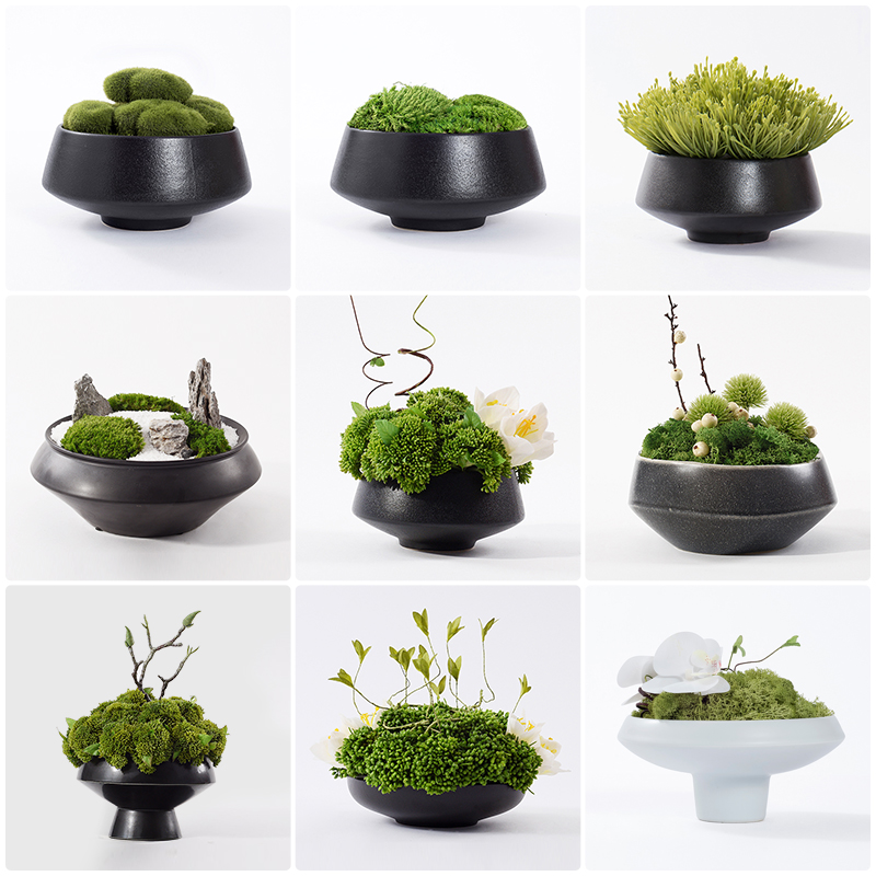 Simulation flower meditation bonsai evergreen moss flower art green planting tea table new Chinese style board room potted plant in negotiation table swing piece
