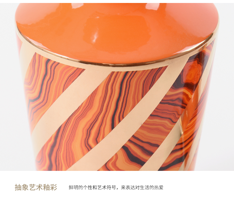 The sitting room TV ark of tea table table flower arranging ceramic light key-2 luxury furnishing articles new Chinese modern orange agate lines vase