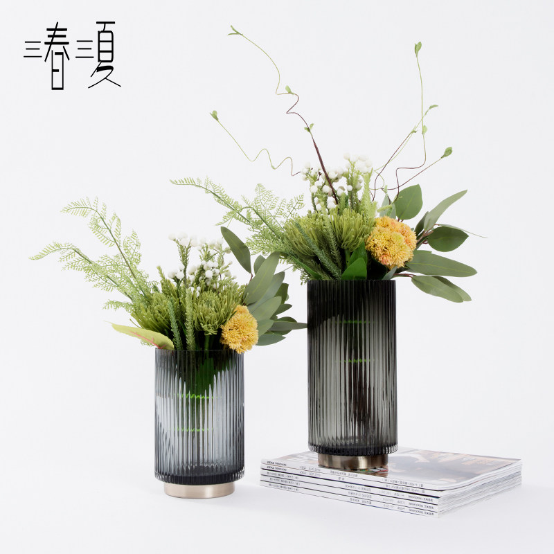 Nordic Light Lavish Emulation Green Plant Glass Floral Pendulum Pieces Modern Prototype Board Room Dining Room Table High-end Pendulum Flower Decorations