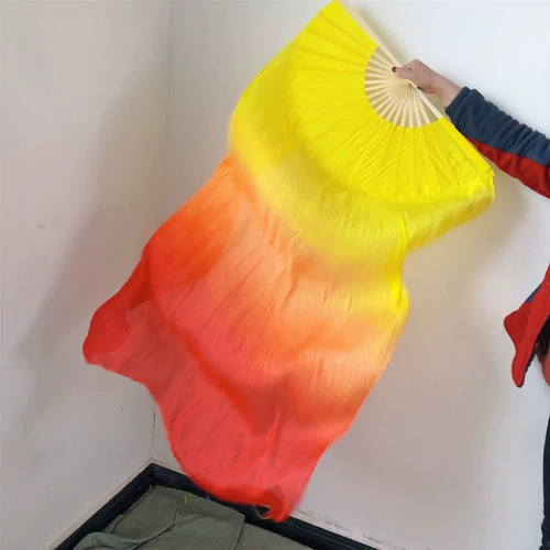 Действительно шелковой фанат Dance Dance Double Fan Color Long Silk Groush Groush Groush