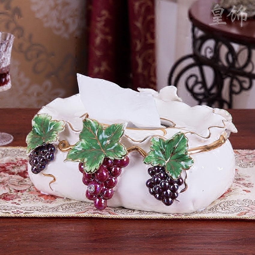 Emperor New Product Color Ceramic Tissue Box Creative Living Room Decoration Grape Toilet Paper Box Ornament Practical Wedding Gift