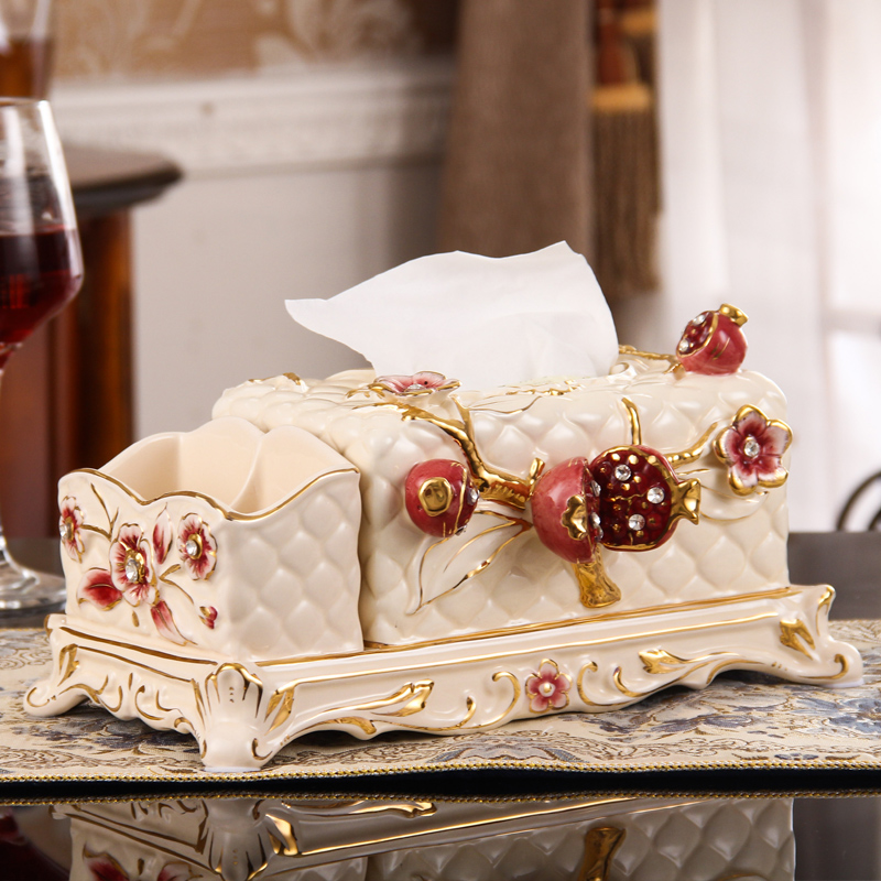 Real Decoration Eurostyle Ceramic Paper Towel Box Creative Living Room Tea Table Ceramic With Remote Control Containing Paper Towel Box Toilet Paper Box