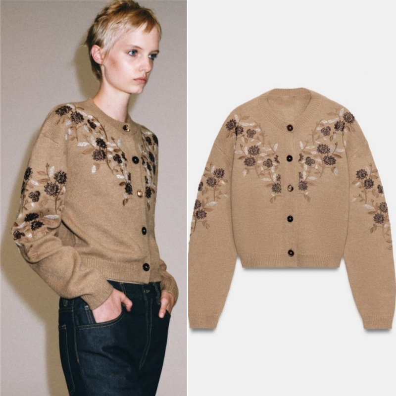 Za Home 2026 Autumn New Collection Women's Long Sleeve Round Neck Embroidered Beaded Knitted Cardigan Sweater 3920566 704