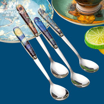Van Gogh same 304 stainless steel ceramic coffee spoon long handle small spoon creative small spoon dessert spoon mixing spoon