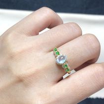 Myanmar natural jade ring female ring s925 silver inlaid plated 18k gold Ice A goods jade egg noodles live mouth