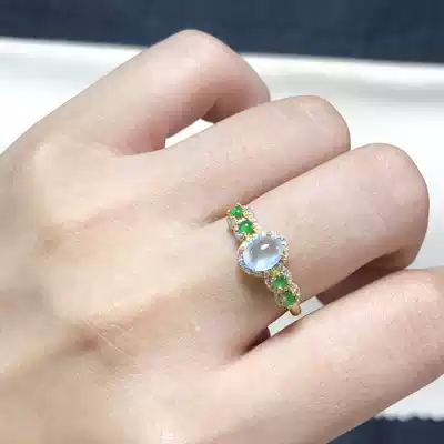 Myanmar natural jade ring female ring s925 silver inlay 18K gold ice seed A goods jade egg face live mouth