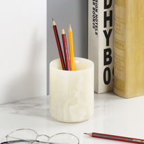 High-end light luxury style natural marble jade pen holder creative design high-end desktop ornaments office pen holder