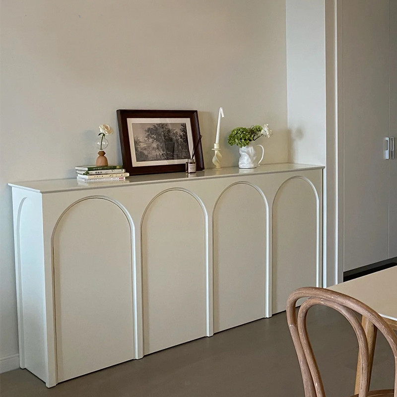 French-Style Cream-Colored Solid Wood Sideboard, American-Style Entryway Cabinet with Arched Door, Shoe Cabinet, Storage Cabinet