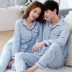 Bộ đồ ngủ nam dài tay cotton mùa thu Thanh niên mùa xuân và mùa thu cotton Trung niên nam XL Bộ dịch vụ gia đình quần áo ngủ nam Nam giới