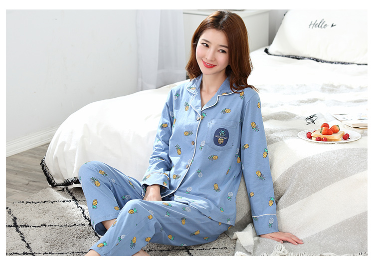 Đồ ngủ nữ dài tay mùa xuân và mùa hè phần mỏng dễ thương chút ve áo cardigan cotton tháng phù hợp với XL dịch vụ nhà