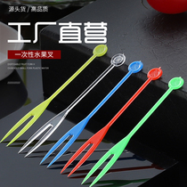 Disposable fruit fork color ok fork transparent plastic fruit fork hotel ktv fruit fork try to eat small fork