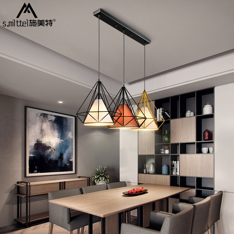Restaurant Chandelier Triple Head Minimalist Creative Restaurant Light Personality Art Café Bar Terrace Iron Art Nordic Diamond Chandelier-Taobao