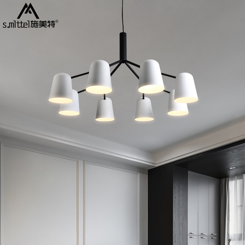 Nordic simple living room chandelier creative home bedroom room lamp post modern wrought iron fashion white dining room chandelier