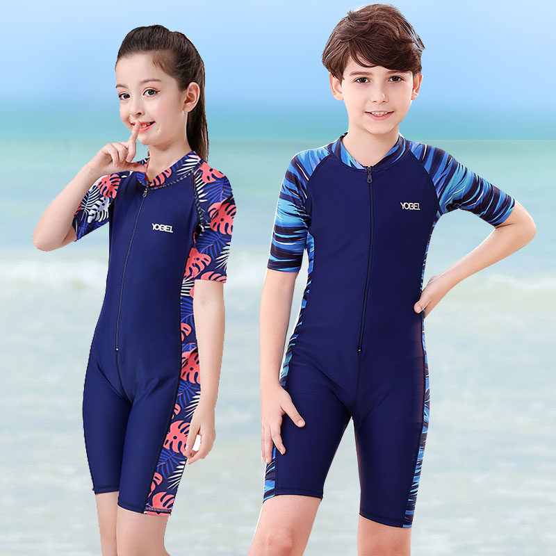 2021 new children's swimsuit Girls summer sunscreen boys middle school children youth middle school students one-piece swimsuit