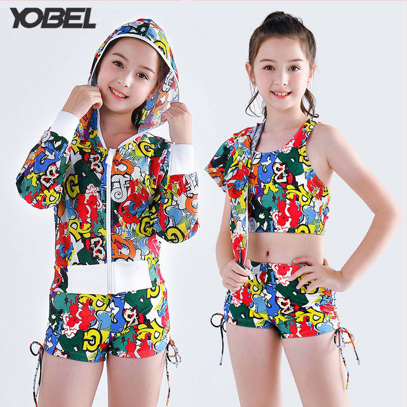 2020 new girls swimsuit children's middle and large children's seaside sunscreen swimsuit student long-sleeved split swimsuit set