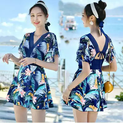 2020 new women's swimsuit dress style conservative Belly Belly thin fat MM plus size middle-aged mother hot spring swimsuit