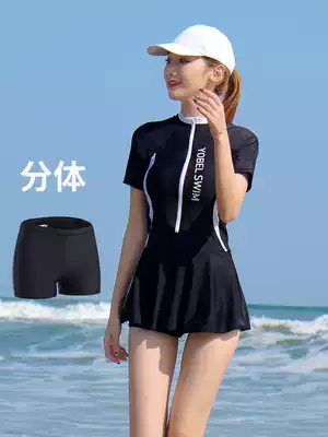 2020 new female conservative one-piece swimsuit plus size sunscreen swimsuit soak hot spring fat MM slim quick-dry swimsuit